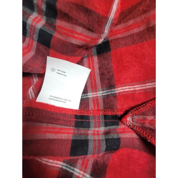 Vince Womens Red Plaid Long Sleeve Button-Up Shirt Size 12 Black Leather Trim - Picture 4 of 8